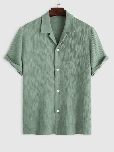 Mens Cotton and Linen Textured Wrinkle Shirt Kosyway