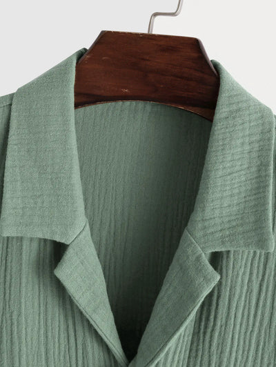 Mens Cotton and Linen Textured Wrinkle Shirt Kosyway