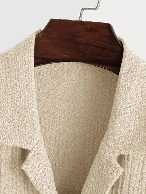 Mens Cotton and Linen Textured Wrinkle Shirt Kosyway