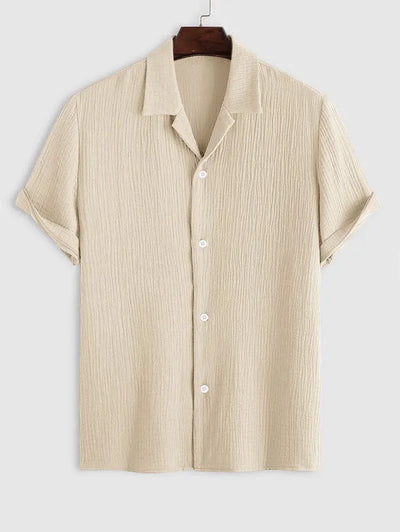 Mens Cotton and Linen Textured Wrinkle Shirt Kosyway