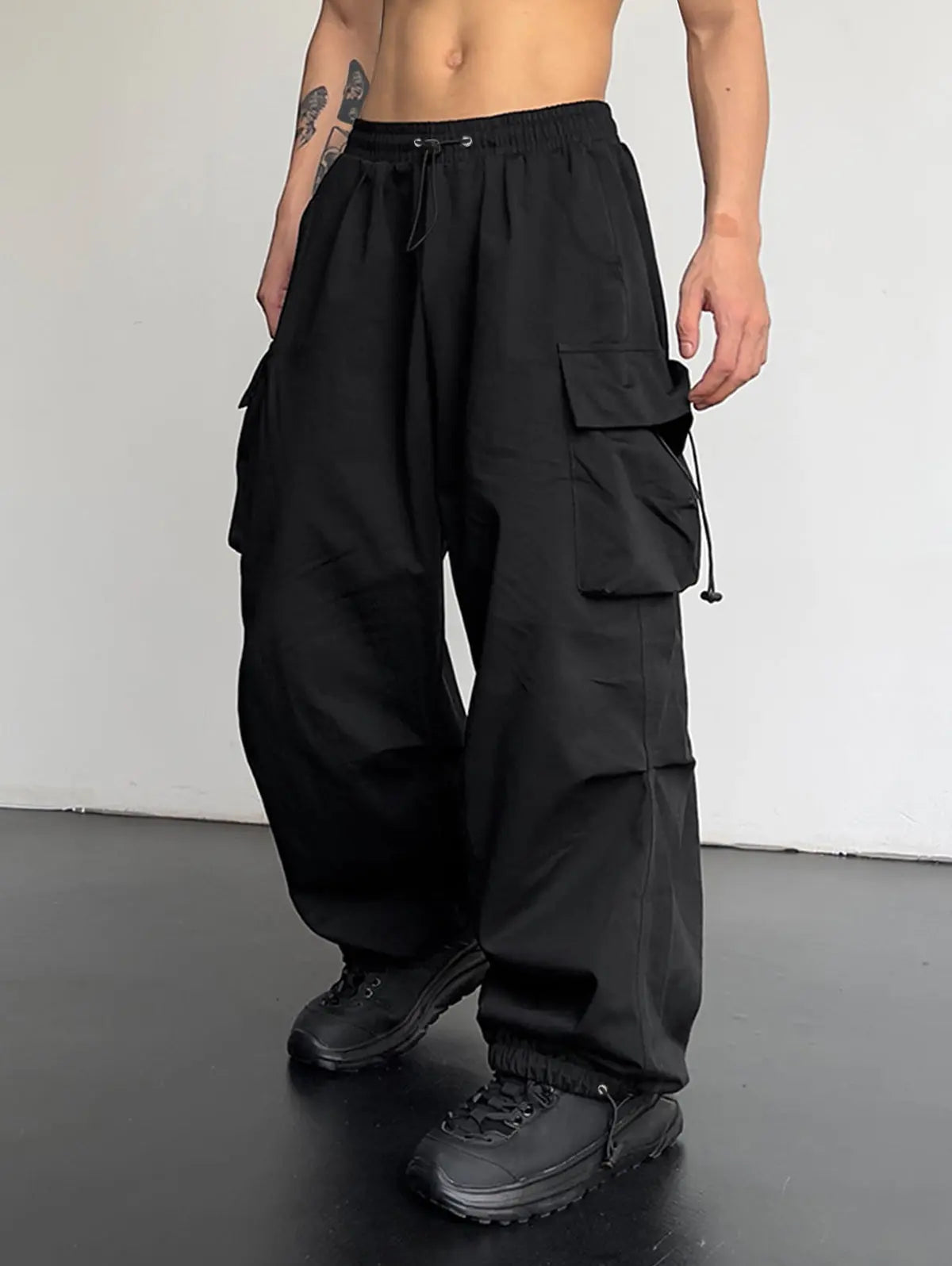 Mens Drawstring Pocket Beam Feet Cargo Pants Kosyway