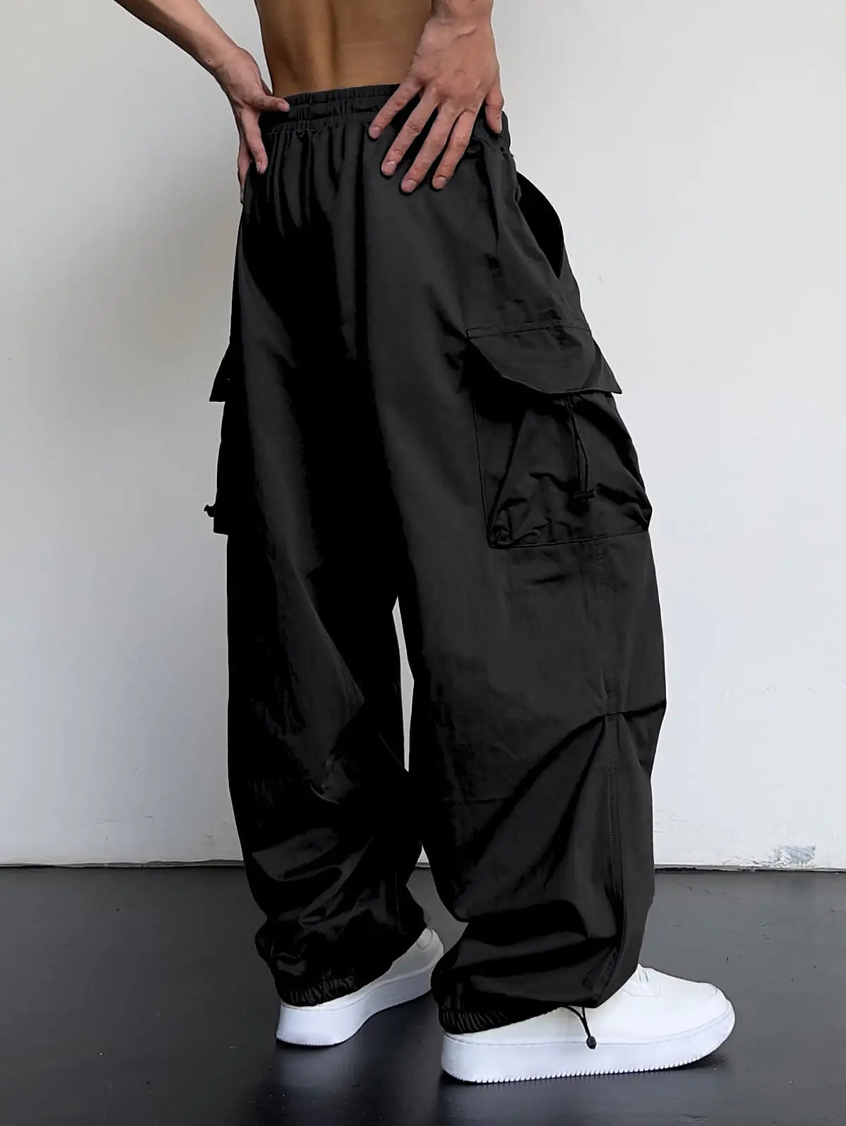 Mens Drawstring Pocket Beam Feet Cargo Pants Kosyway