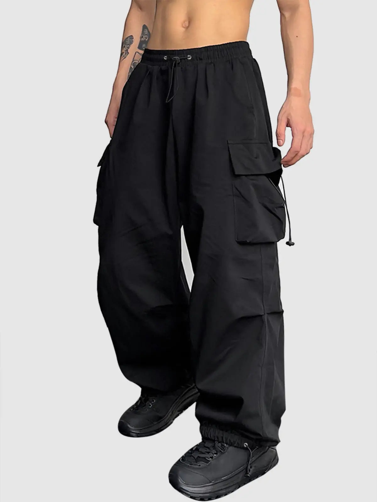 Mens Drawstring Pocket Beam Feet Cargo Pants Kosyway