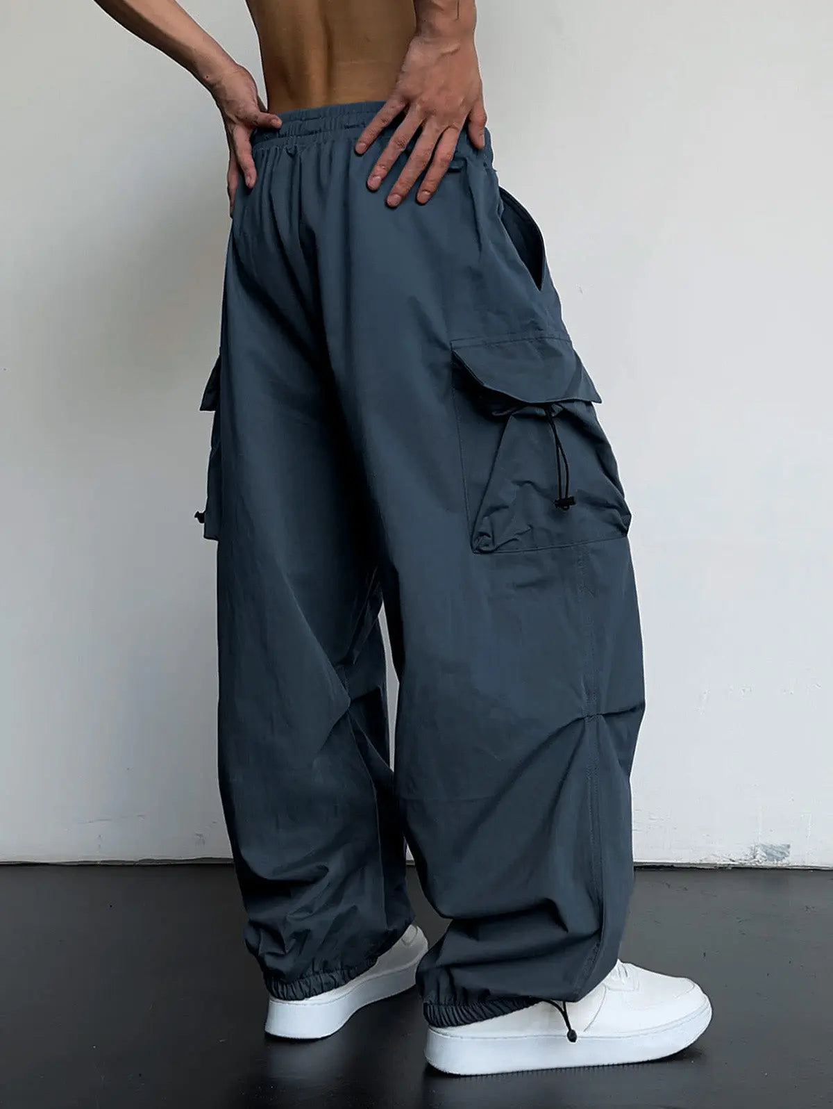 Mens Drawstring Pocket Beam Feet Cargo Pants Kosyway