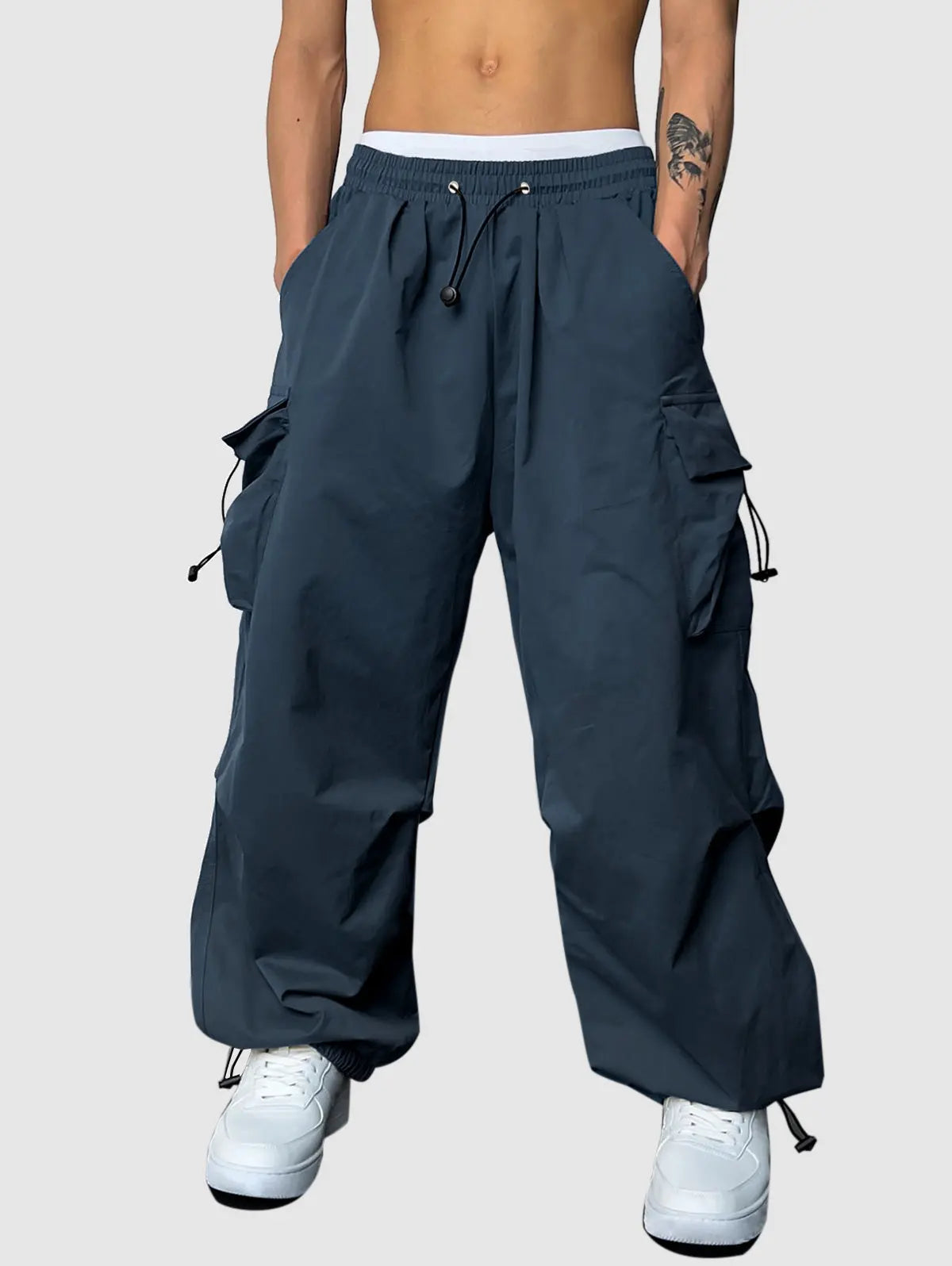 Mens Drawstring Pocket Beam Feet Cargo Pants Kosyway