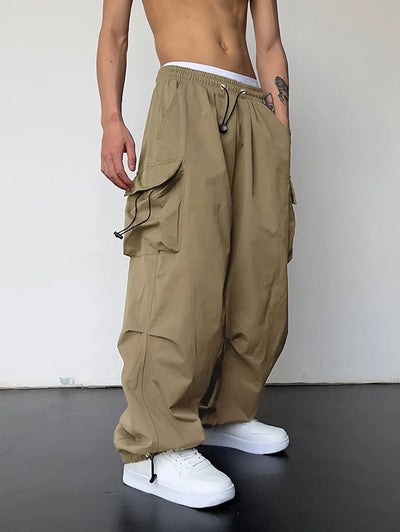 Mens Drawstring Pocket Beam Feet Cargo Pants Kosyway