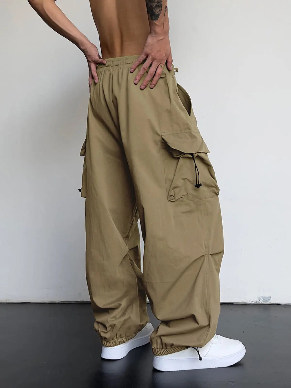 Mens Drawstring Pocket Beam Feet Cargo Pants Kosyway