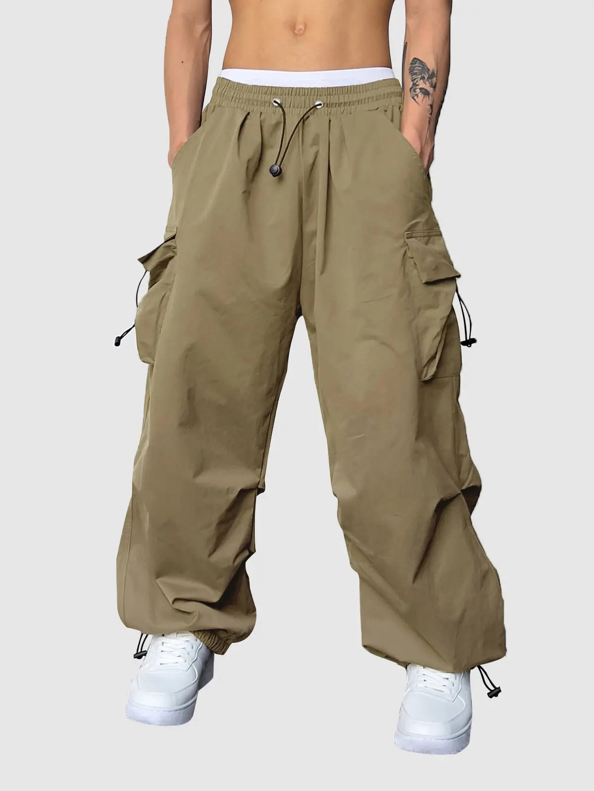 Mens Drawstring Pocket Beam Feet Cargo Pants Kosyway