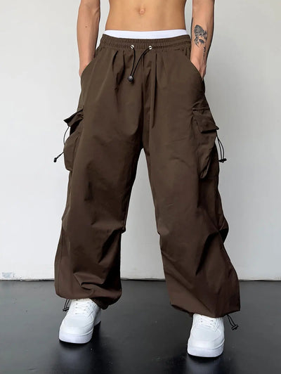 Mens Drawstring Pocket Beam Feet Cargo Pants Kosyway