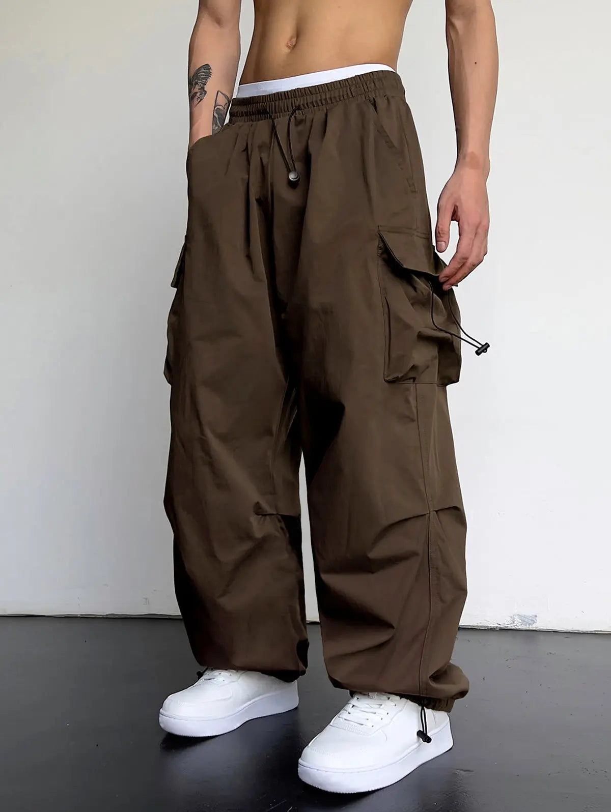 Mens Drawstring Pocket Beam Feet Cargo Pants Kosyway