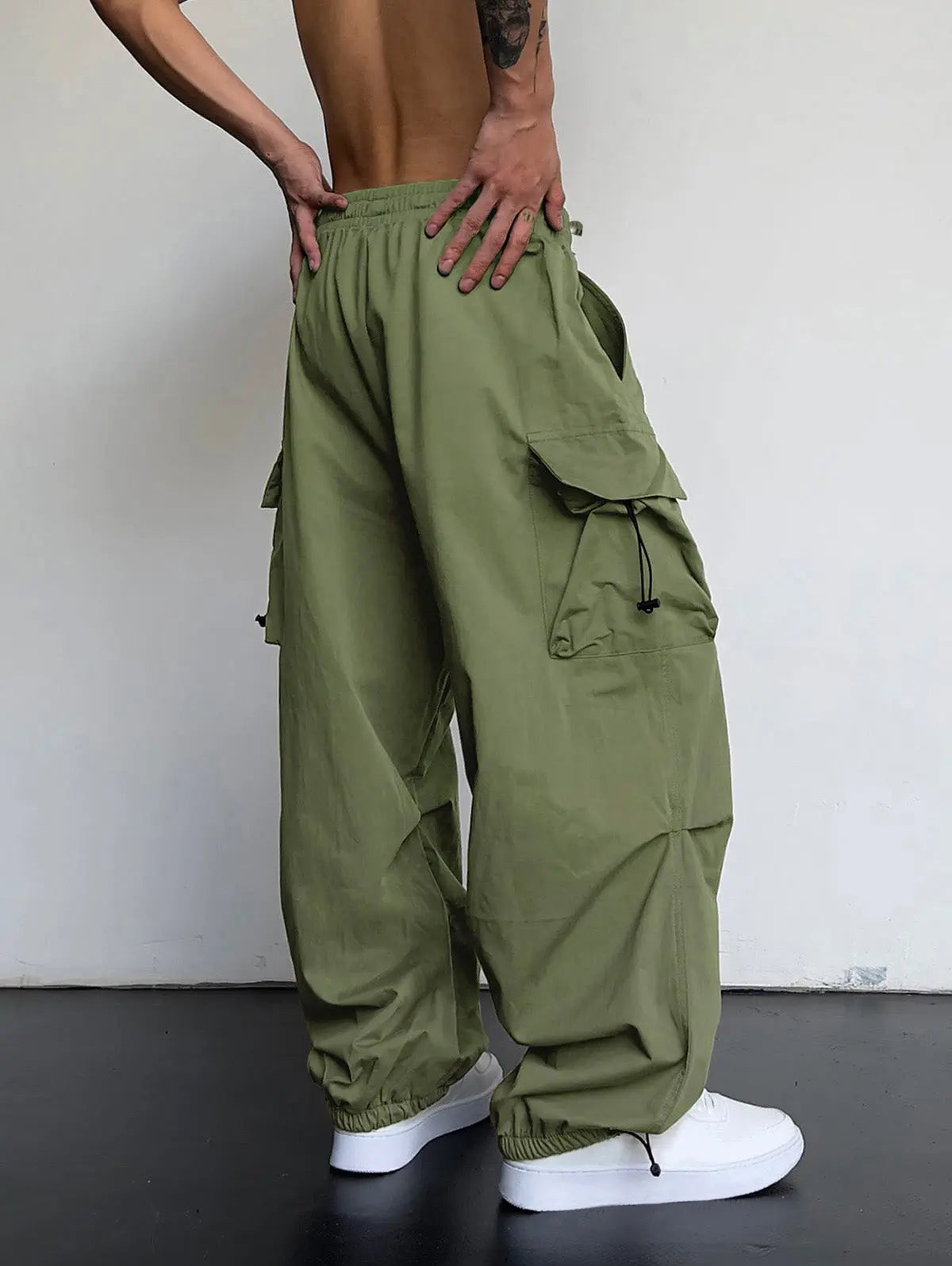 Mens Drawstring Pocket Beam Feet Cargo Pants Kosyway