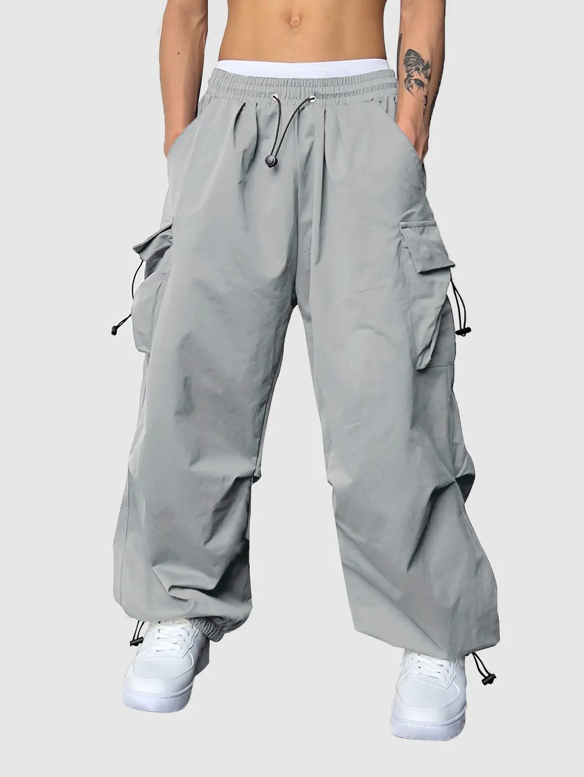 Mens Drawstring Pocket Beam Feet Cargo Pants Kosyway