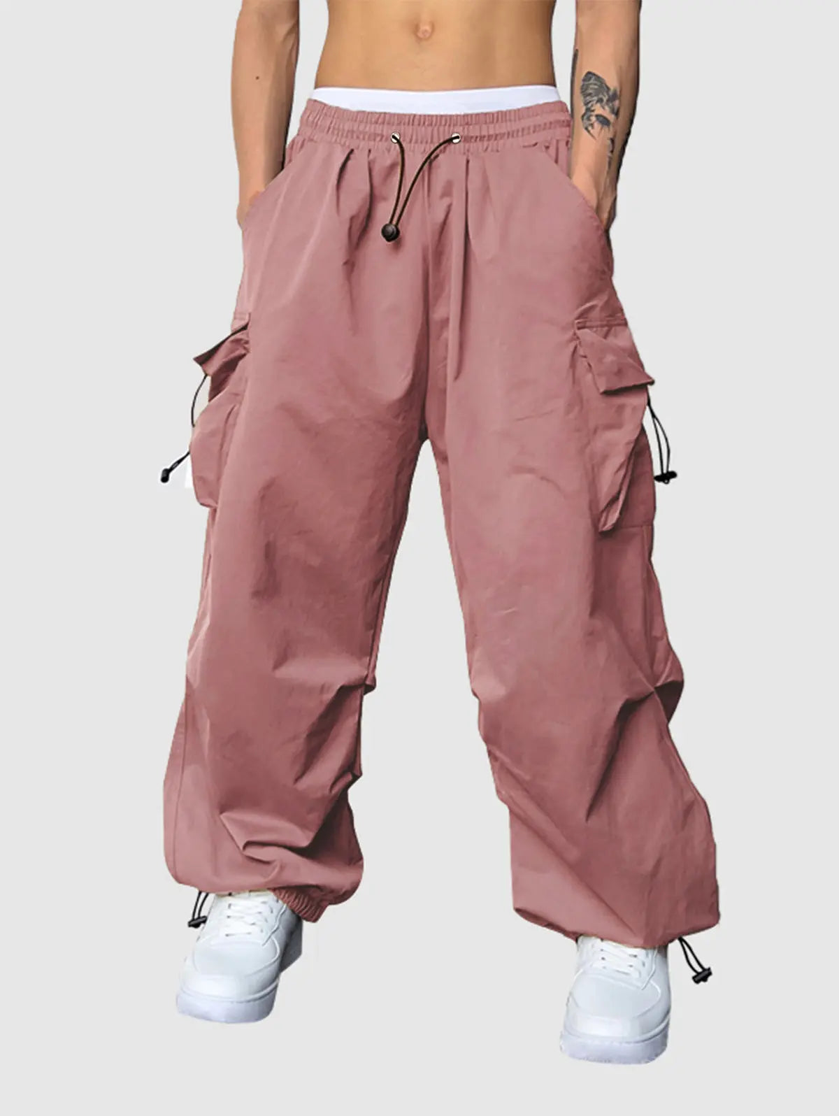 Mens Drawstring Pocket Beam Feet Cargo Pants Kosyway