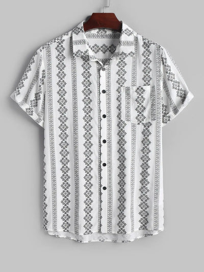 Mens Ethnic Geometric Printed Short Sleeves Casual Shirt Kosyway