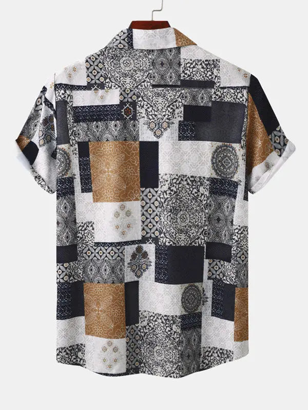 Mens Ethnic Style Patternblock Print Vacation Shirt Kosyway