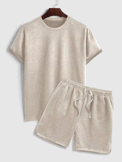 Mens Faux Suede T-shirt and Shorts Set Kosyway