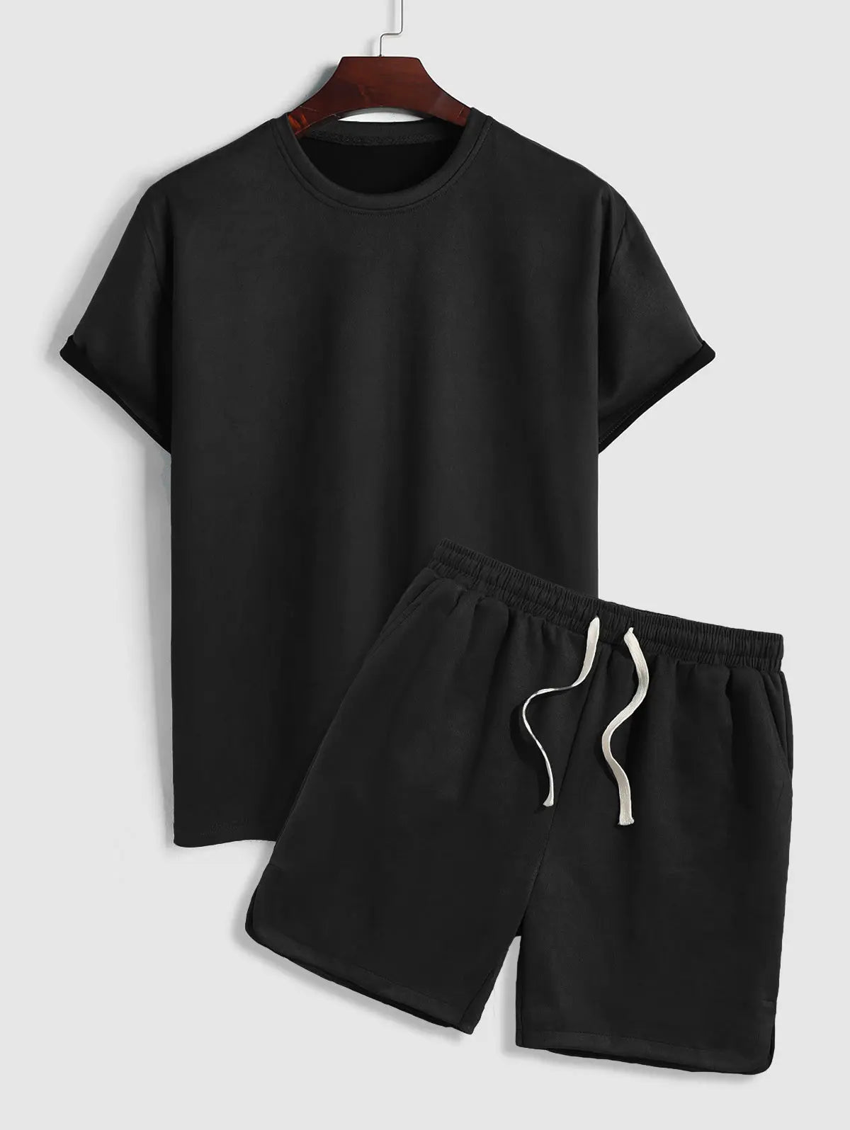 Mens Faux Suede T-shirt and Shorts Set Kosyway