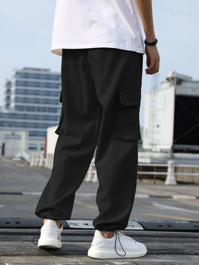 Mens Flap Pockets Drawstring Ankle Cargo Pants Kosyway