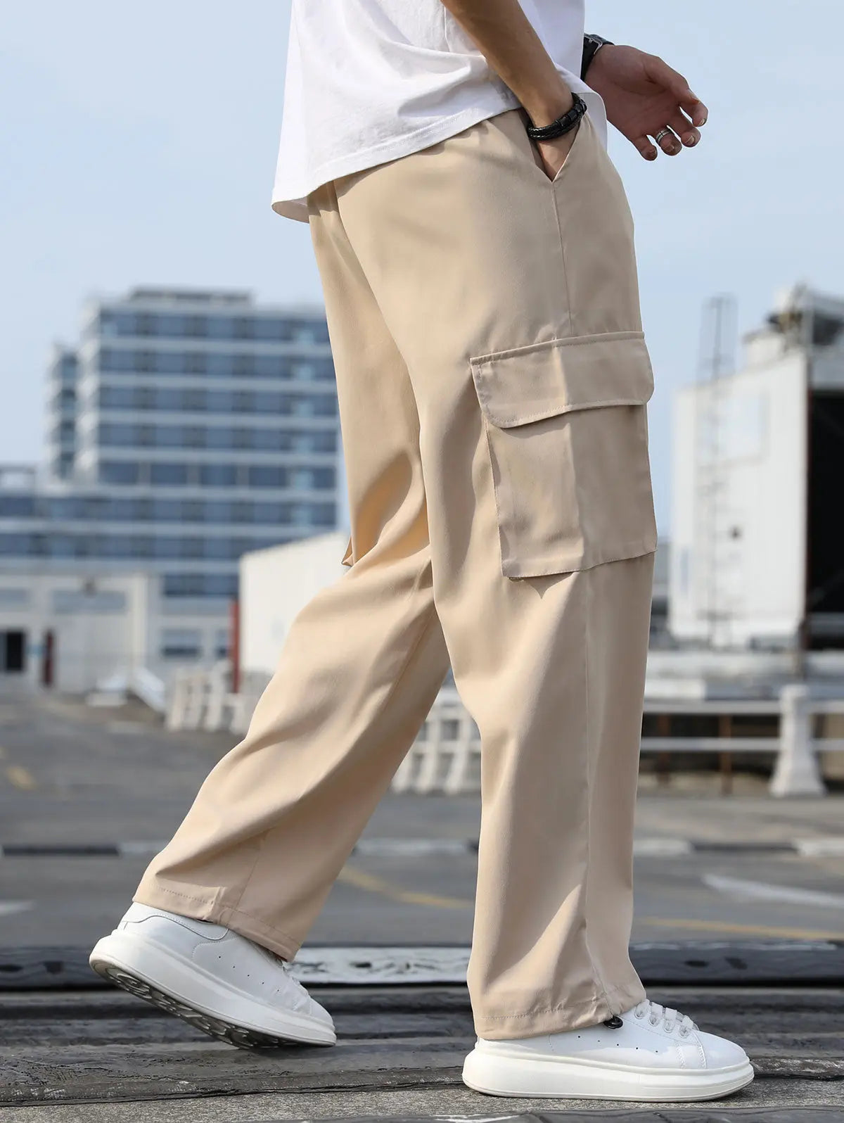 Mens Flap Pockets Drawstring Ankle Cargo Pants Kosyway