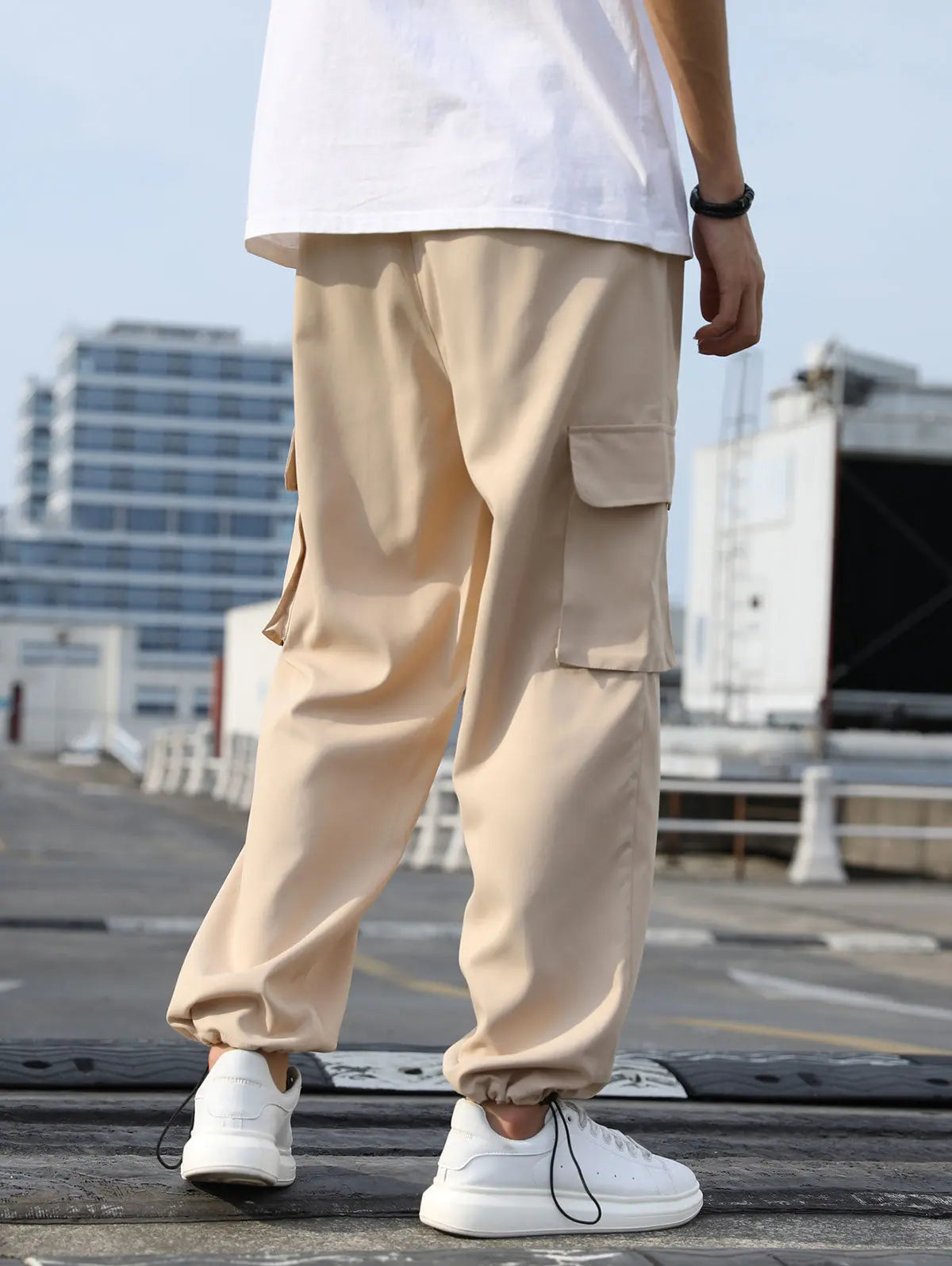 Mens Flap Pockets Drawstring Ankle Cargo Pants Kosyway