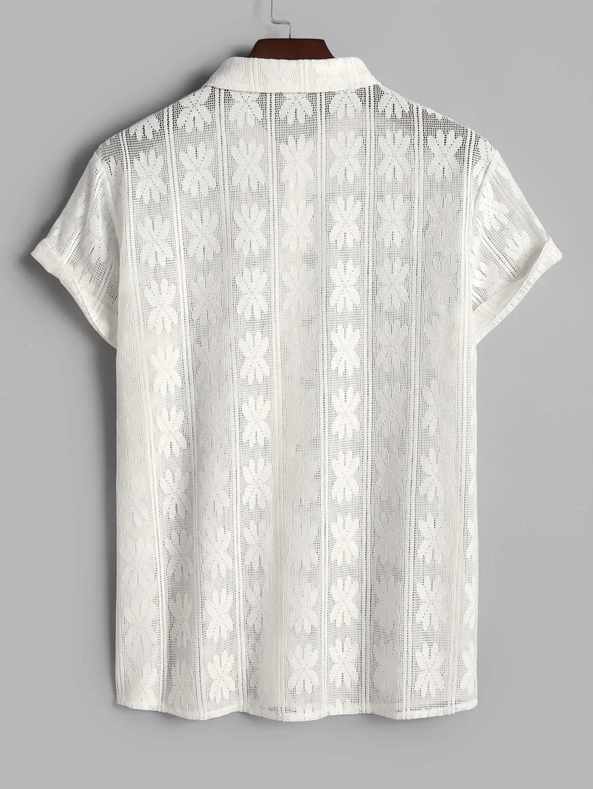 Mens Floral Openwork Sheer Short Sleeves Shirt Kosyway