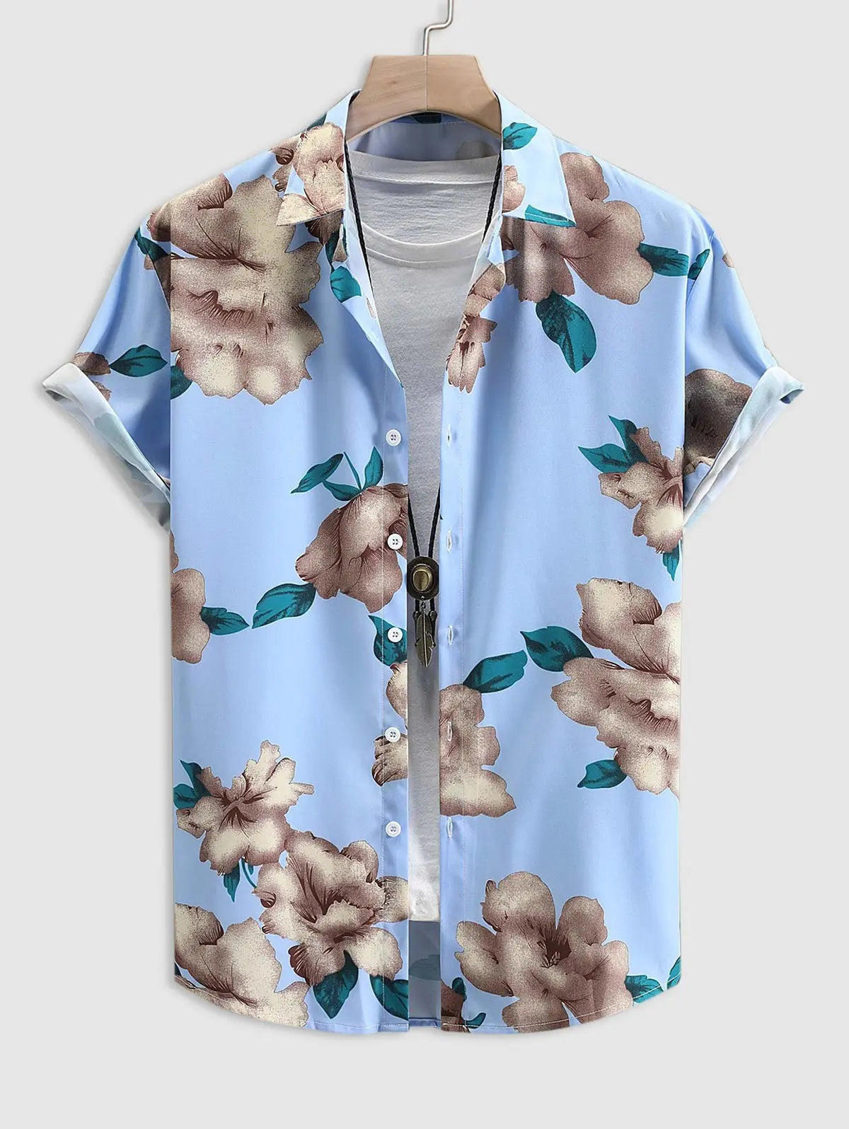 Mens Floral Pattern Short Sleeves Vacation Shirt Kosyway