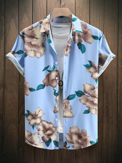 Mens Floral Pattern Short Sleeves Vacation Shirt Kosyway