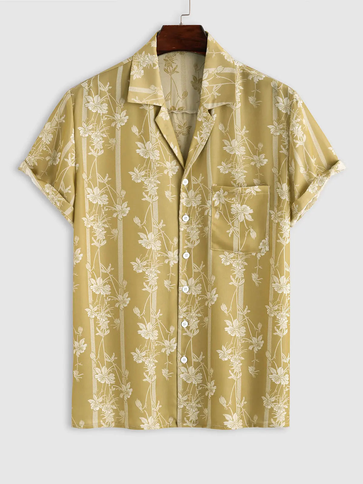 Mens Flowers Jacquard Short Sleeves Shirt Kosyway