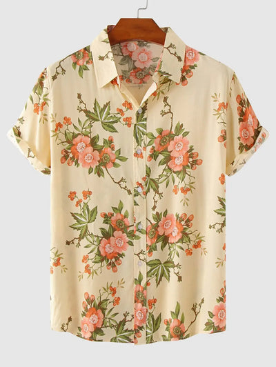 Mens Fresh Style Flowers Pattern Vacation Shirt Kosyway