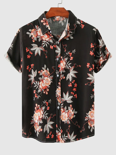 Mens Fresh Style Flowers Pattern Vacation Shirt Kosyway