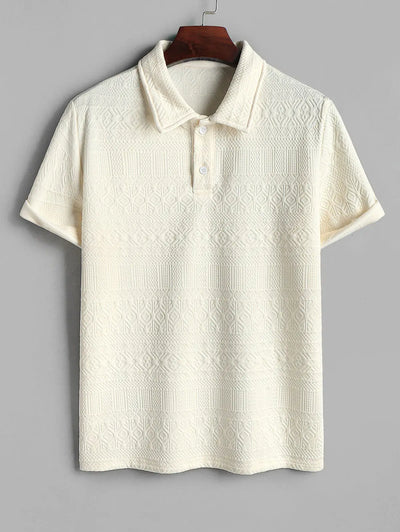 Mens Geometric Jacquard Quarter Button Polo Shirt Kosyway