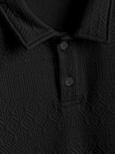 Mens Geometric Jacquard Quarter Button Polo Shirt Kosyway