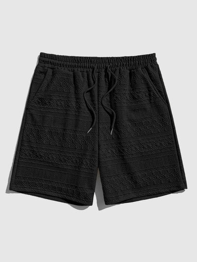 Mens Geometric Retro Jacquard Drawstring Shorts Kosyway