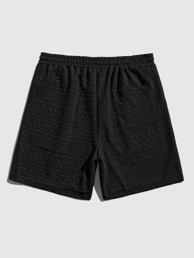 Mens Geometric Retro Jacquard Drawstring Shorts Kosyway