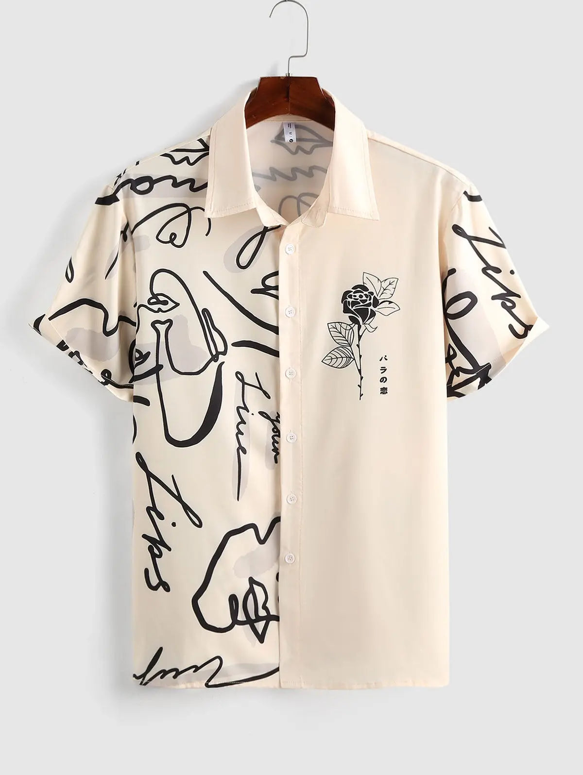 Mens Graffiti Rose Printed Short Sleeves Shirt Kosyway