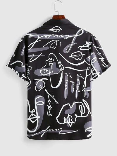 Mens Graffiti Rose Printed Short Sleeves Shirt Kosyway