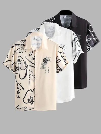 Mens Graffiti Rose Printed Short Sleeves Shirt Kosyway