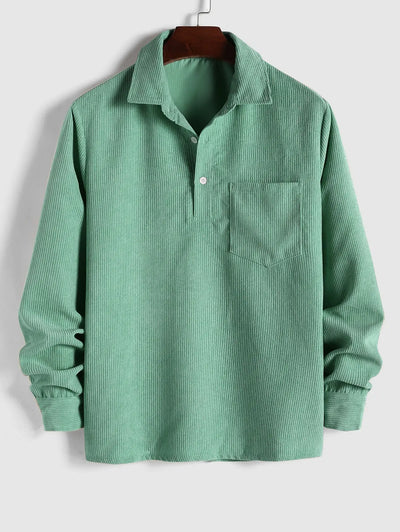 Mens Half Button Corduroy Long Sleeves Shirt Kosyway