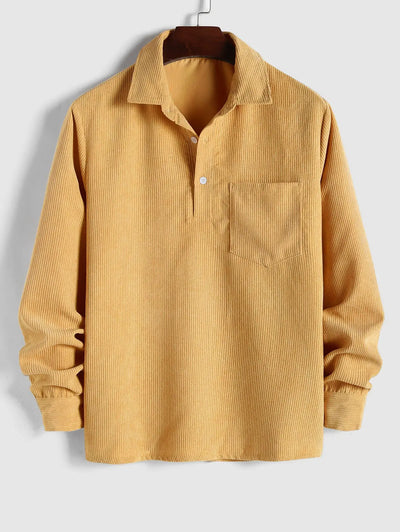 Mens Half Button Corduroy Long Sleeves Shirt Kosyway