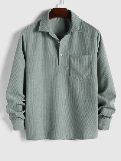 Mens Half Button Corduroy Long Sleeves Shirt Kosyway