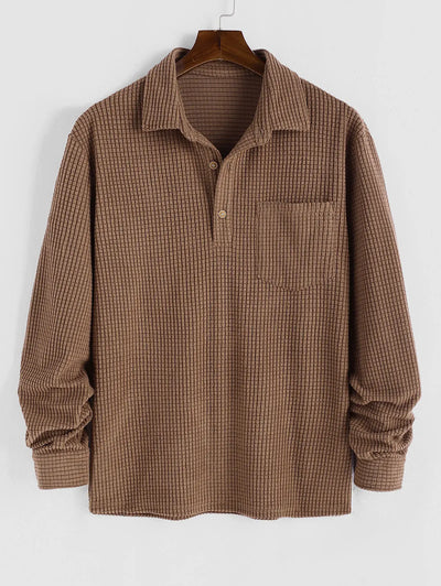 Mens Half Button Corduroy Long Sleeves Shirt Kosyway