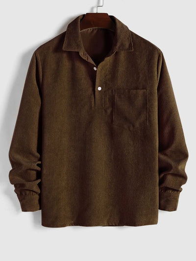 Mens Half Button Corduroy Long Sleeves Shirt Kosyway