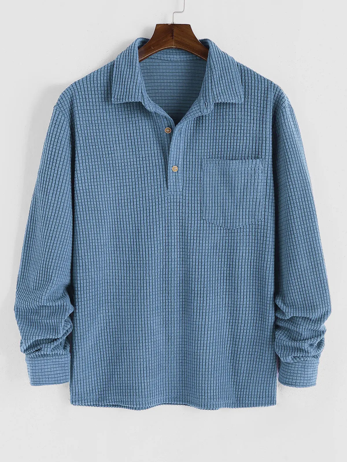 Mens Half Button Corduroy Long Sleeves Shirt Kosyway