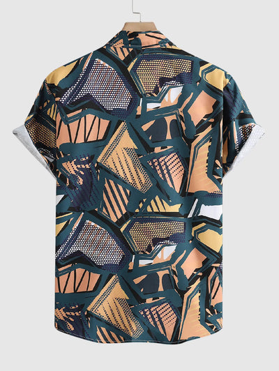 Mens Irregular Pattern Print Short Sleeve Shirt Kosyway