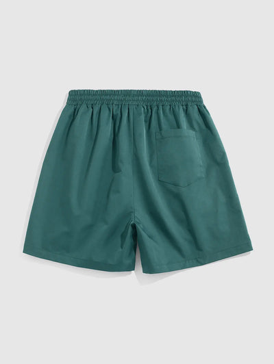 Mens Label Design Solid Color Drawstring Shorts Kosyway