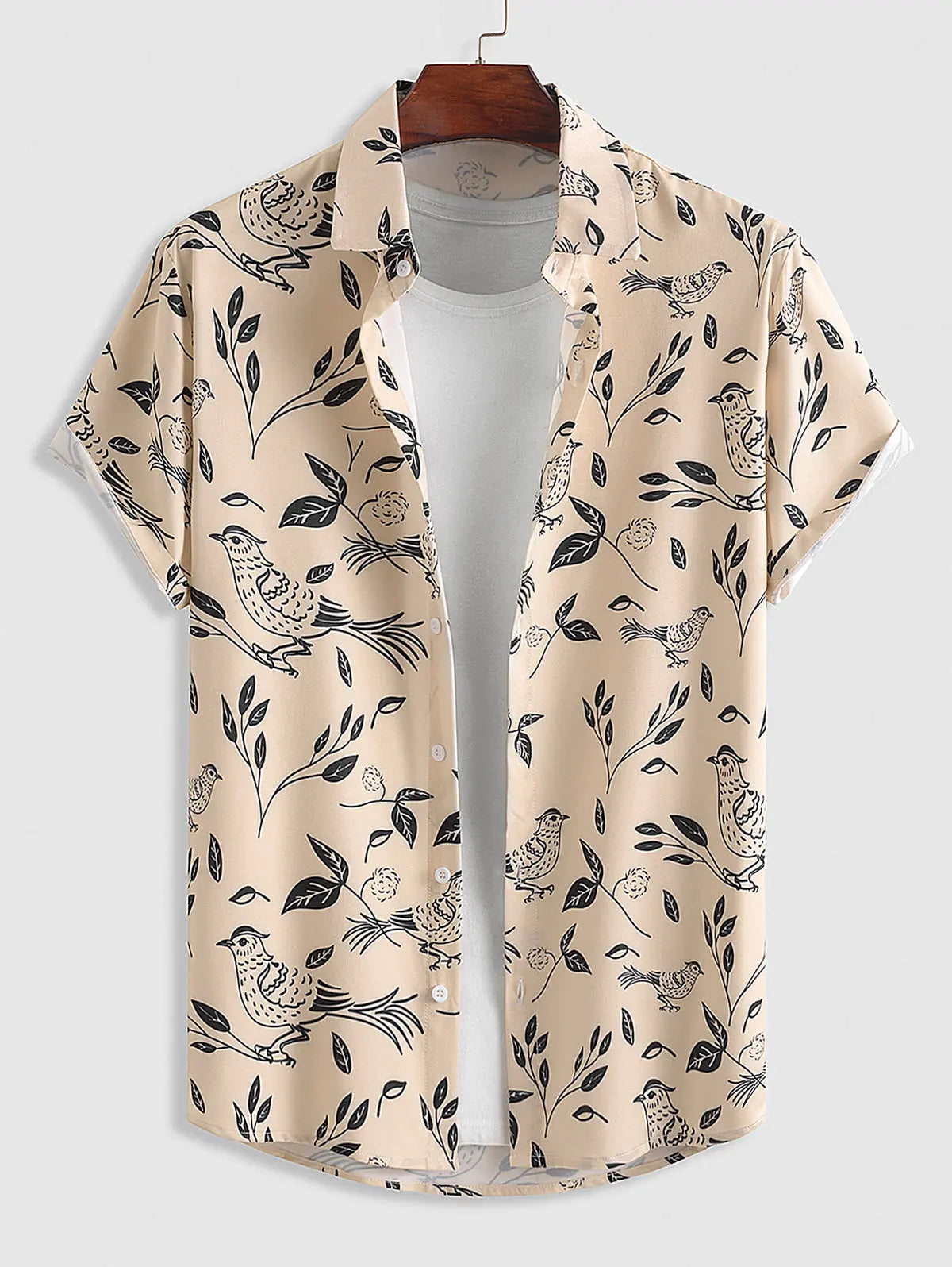 Mens Leaves Bird Pattern Shirt Kosyway