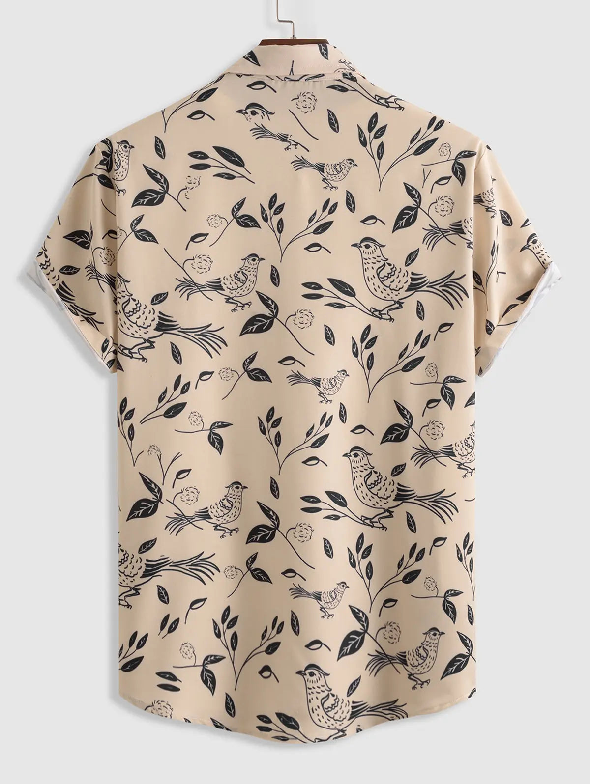 Mens Leaves Bird Pattern Shirt Kosyway