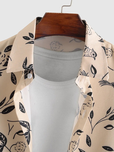 Mens Leaves Bird Pattern Shirt Kosyway