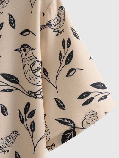 Mens Leaves Bird Pattern Shirt Kosyway