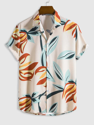 Mens Leaves Print Hawaii Shirt Kosyway